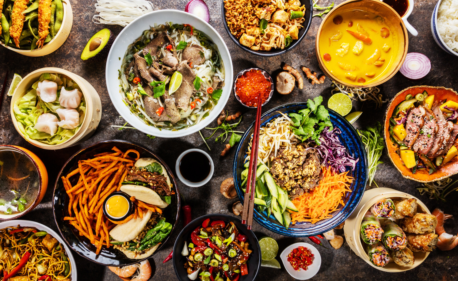 Various Asian Food in Bowl